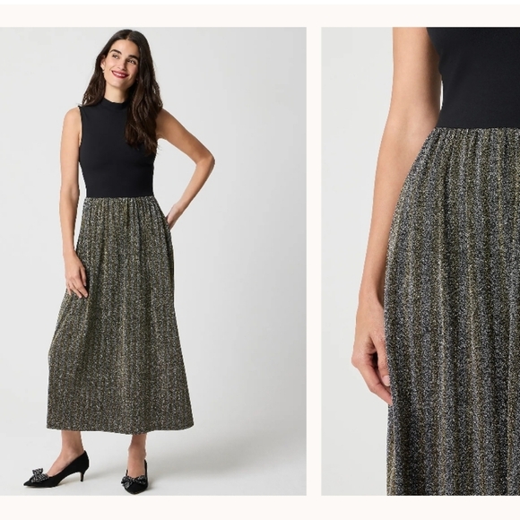 J. Crew Dresses & Skirts - J. Crew Black Mock Neck Gold-Silver Metellic Bling Thread Maxi Dress